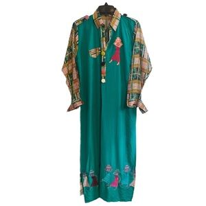 Xmas Gift Kaftan Dress Maxi Bohemian Ethnic Long Sleeve W 16 Teal Mix Embroidery